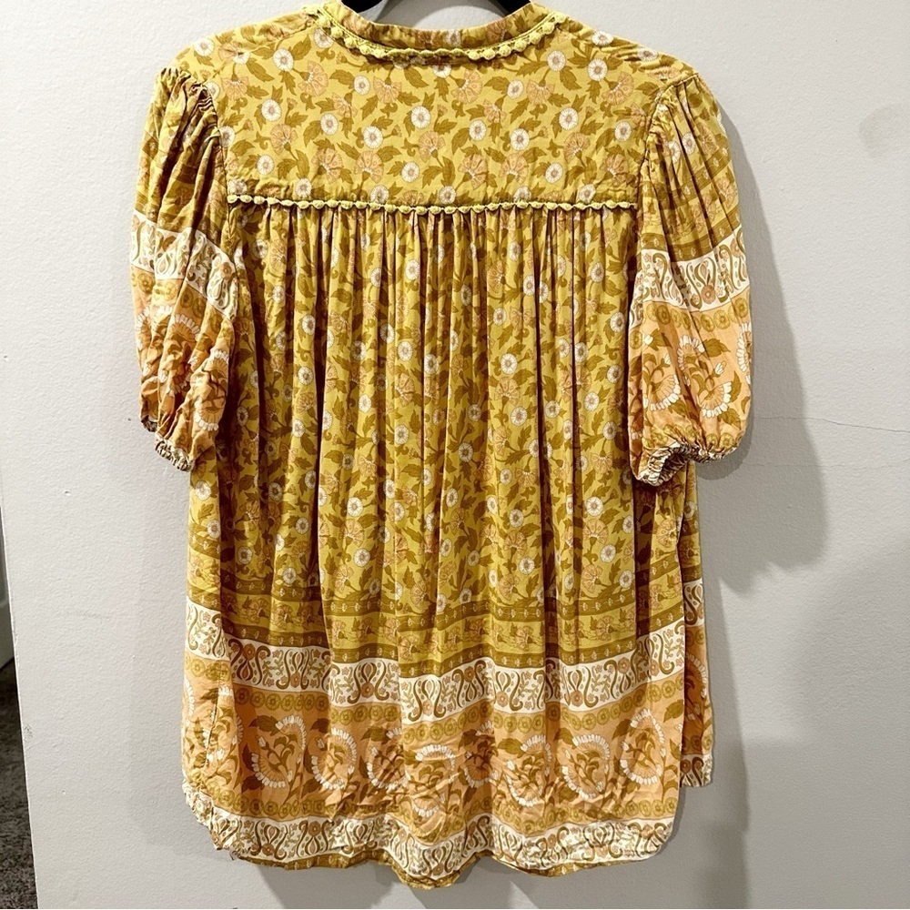 Jaase Boho Cottagecore Chartreusse Yellow Top Button Down Size Small - Picture 2 of 10
